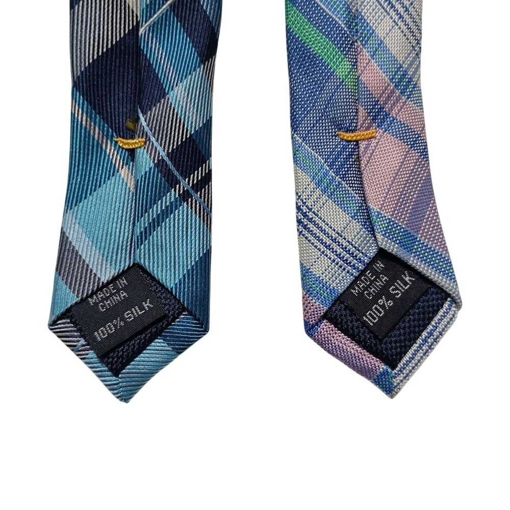 Lot of 2 Nautica Ties Mens Plaid Silk Blue & Multicolor 100% Silk - Picture 2 of 3